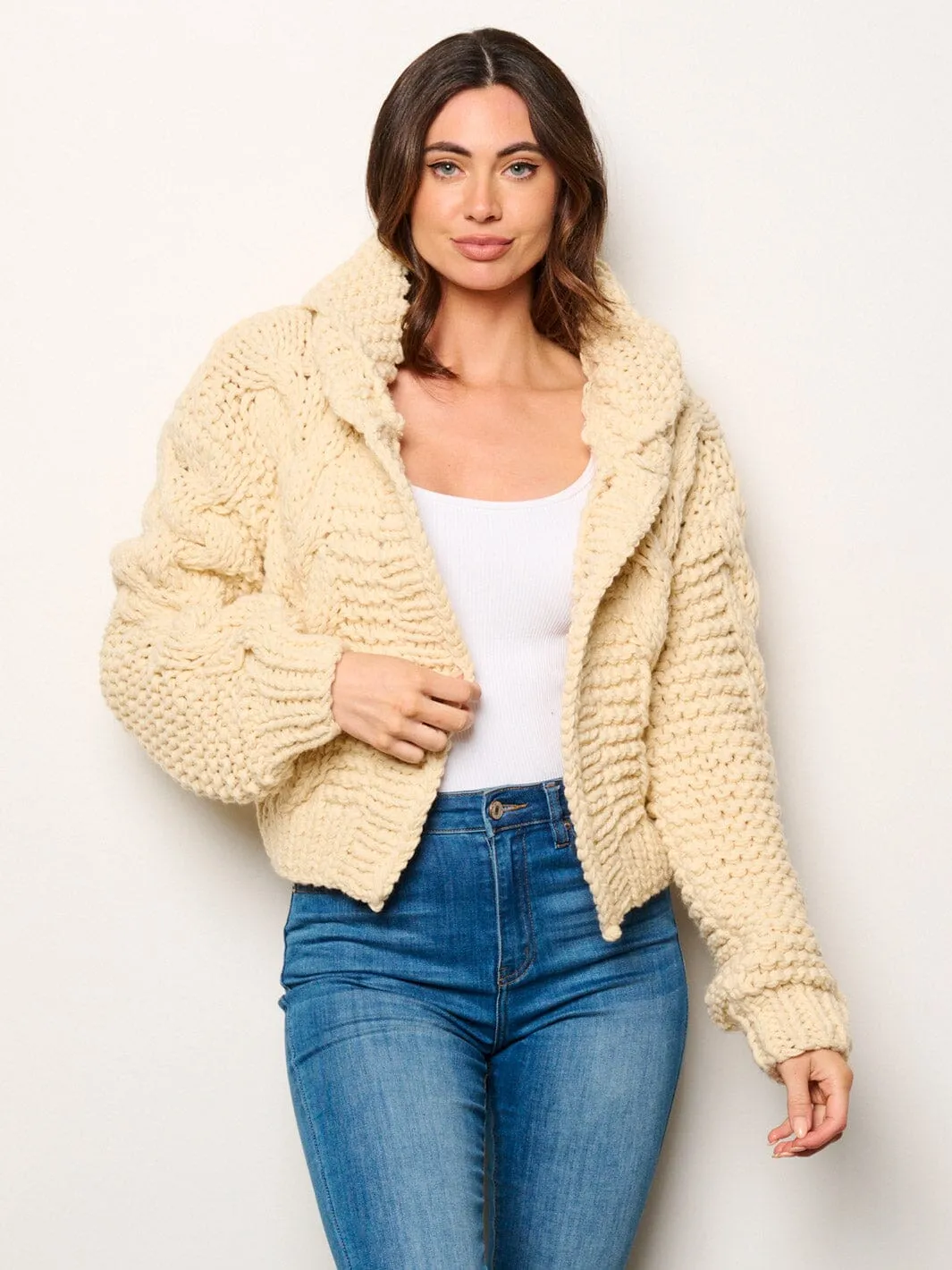 WOMEN'S LONG SLEEVE OPEN FRONT KNITTED HOODED CARDIGAN
