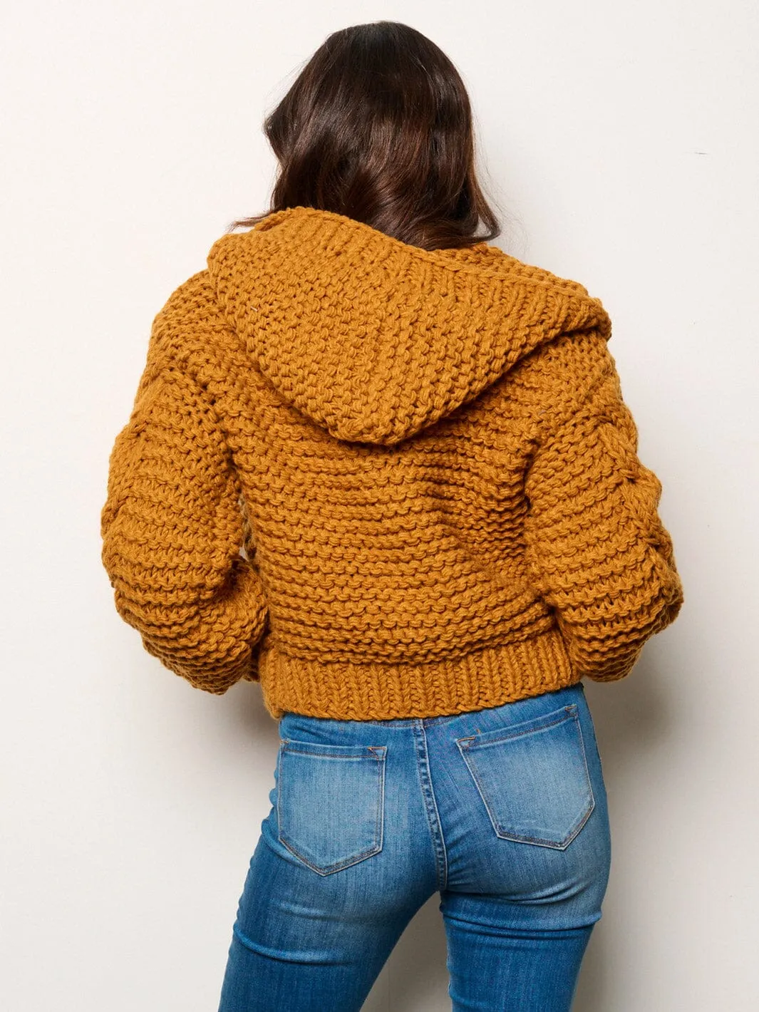 WOMEN'S LONG SLEEVE OPEN FRONT KNITTED HOODED CARDIGAN
