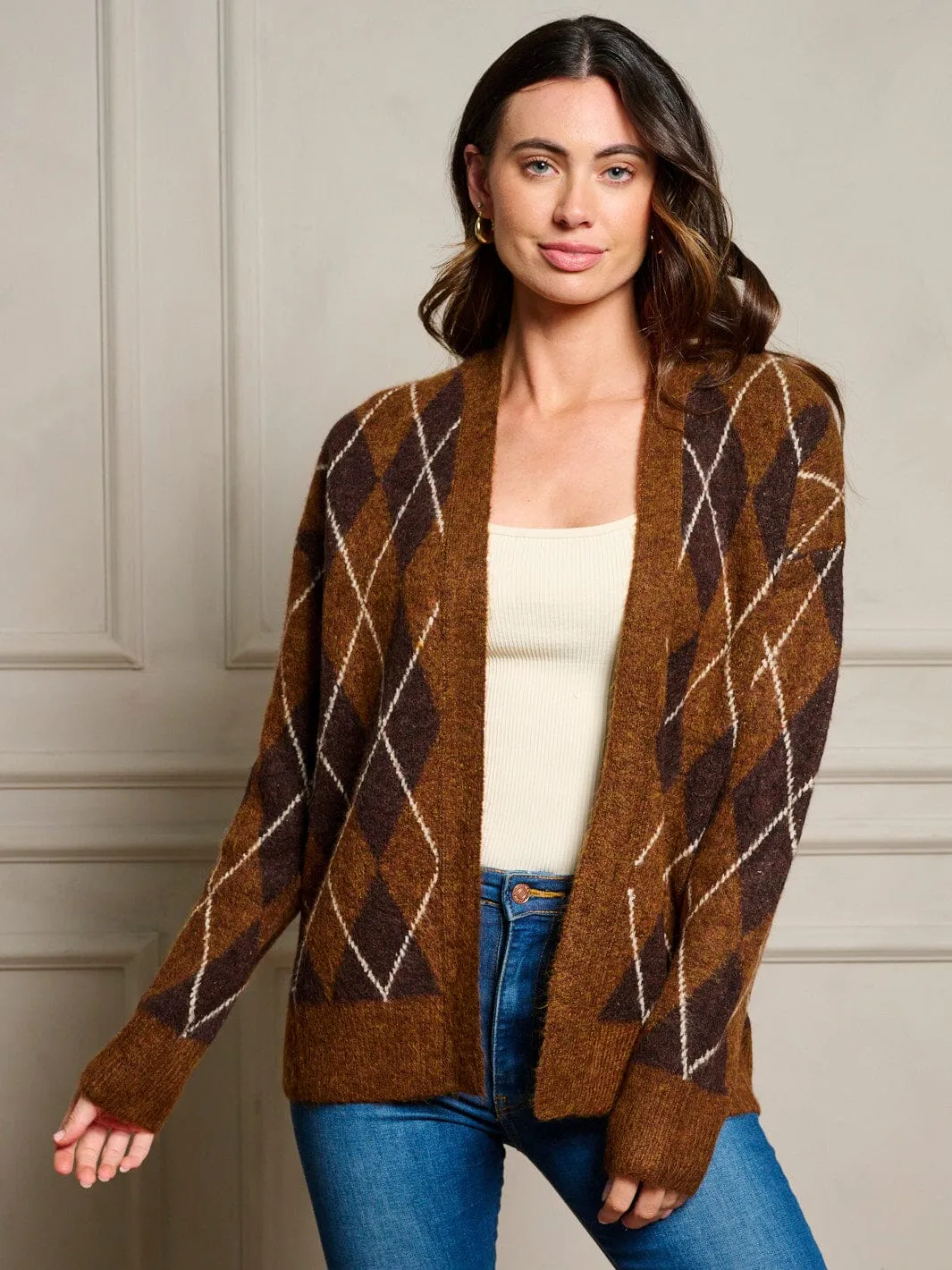 WOMEN'S LONG SLEEVE OPEN FRONT MULTI PRINT CARDIGAN