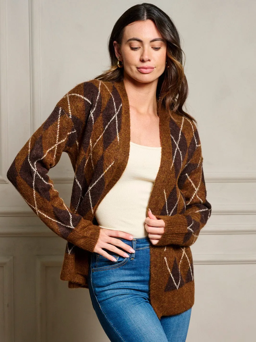 WOMEN'S LONG SLEEVE OPEN FRONT MULTI PRINT CARDIGAN
