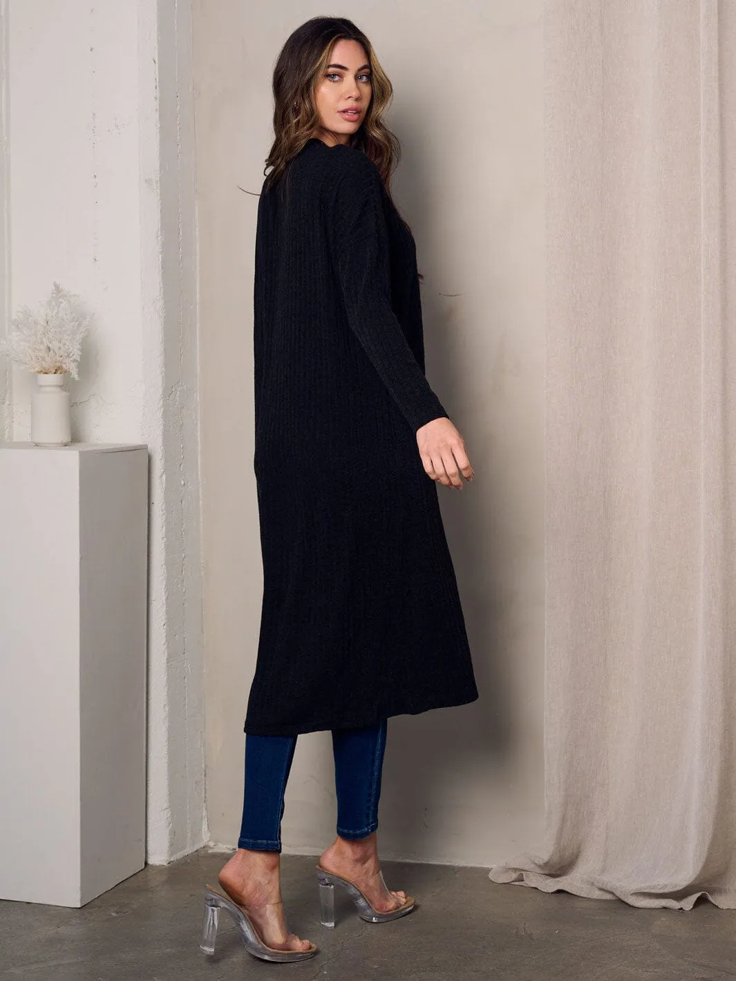 WOMEN'S LONG SLEEVE OPEN FRONT POCKETS CARDIGAN