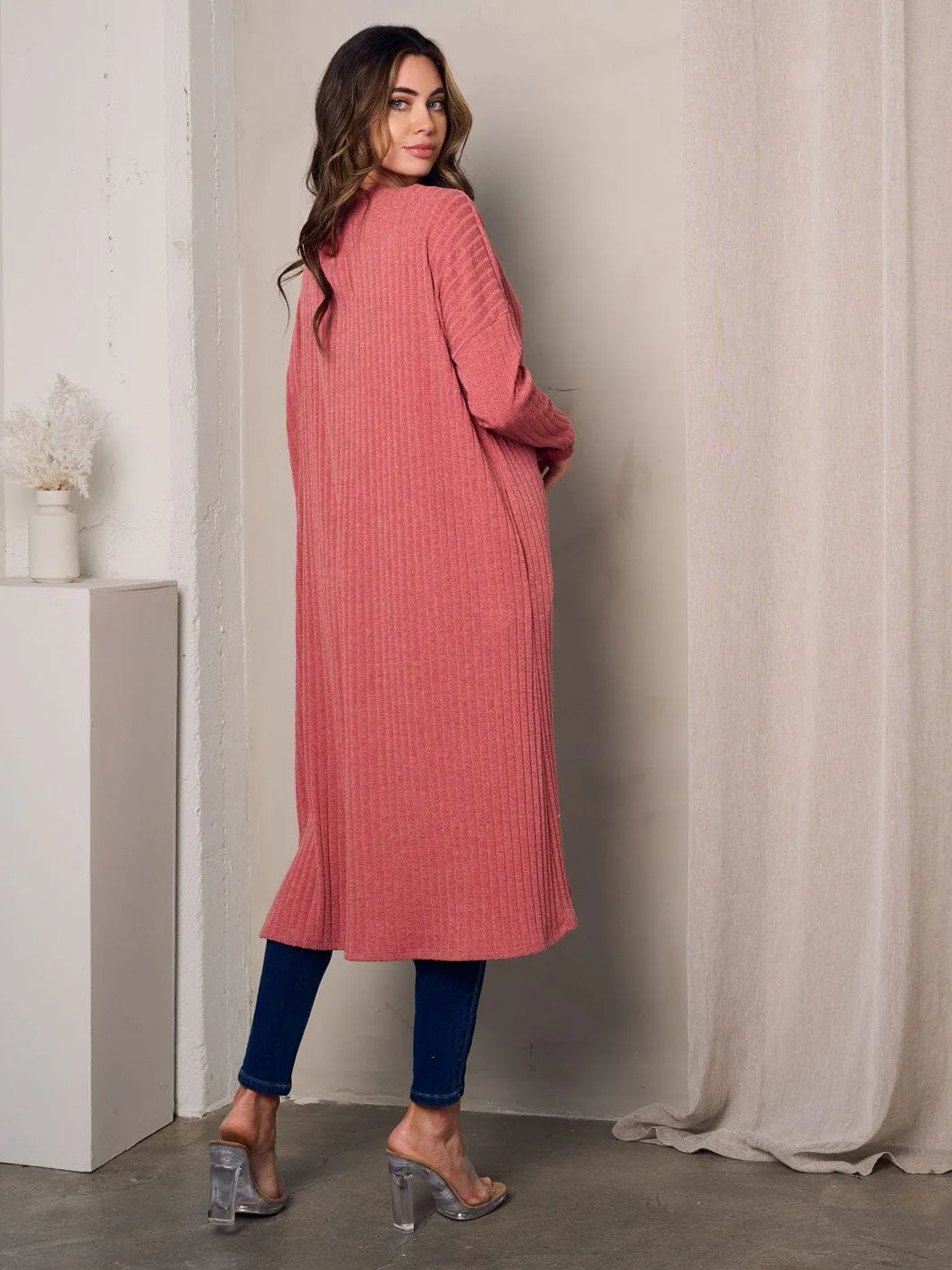 WOMEN'S LONG SLEEVE OPEN FRONT POCKETS CARDIGAN