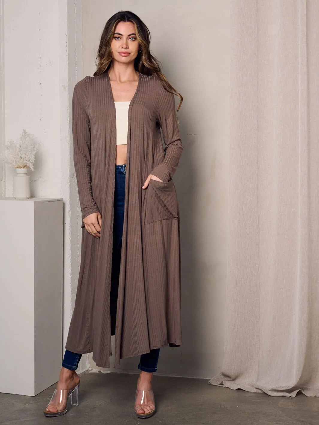 WOMEN'S LONG SLEEVE OPEN FRONT POCKETS CARDIGAN