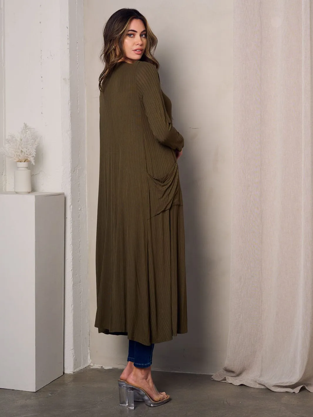 WOMEN'S LONG SLEEVE OPEN FRONT POCKETS CARDIGAN