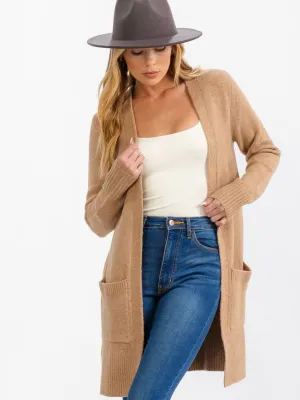 WOMEN'S LONG SLEEVE OPEN FRONT POCKETS CARDIGAN