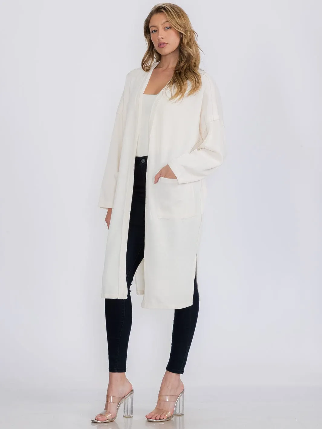 WOMEN'S LONG SLEEVE OPEN FRONT POCKETS CARDIGAN