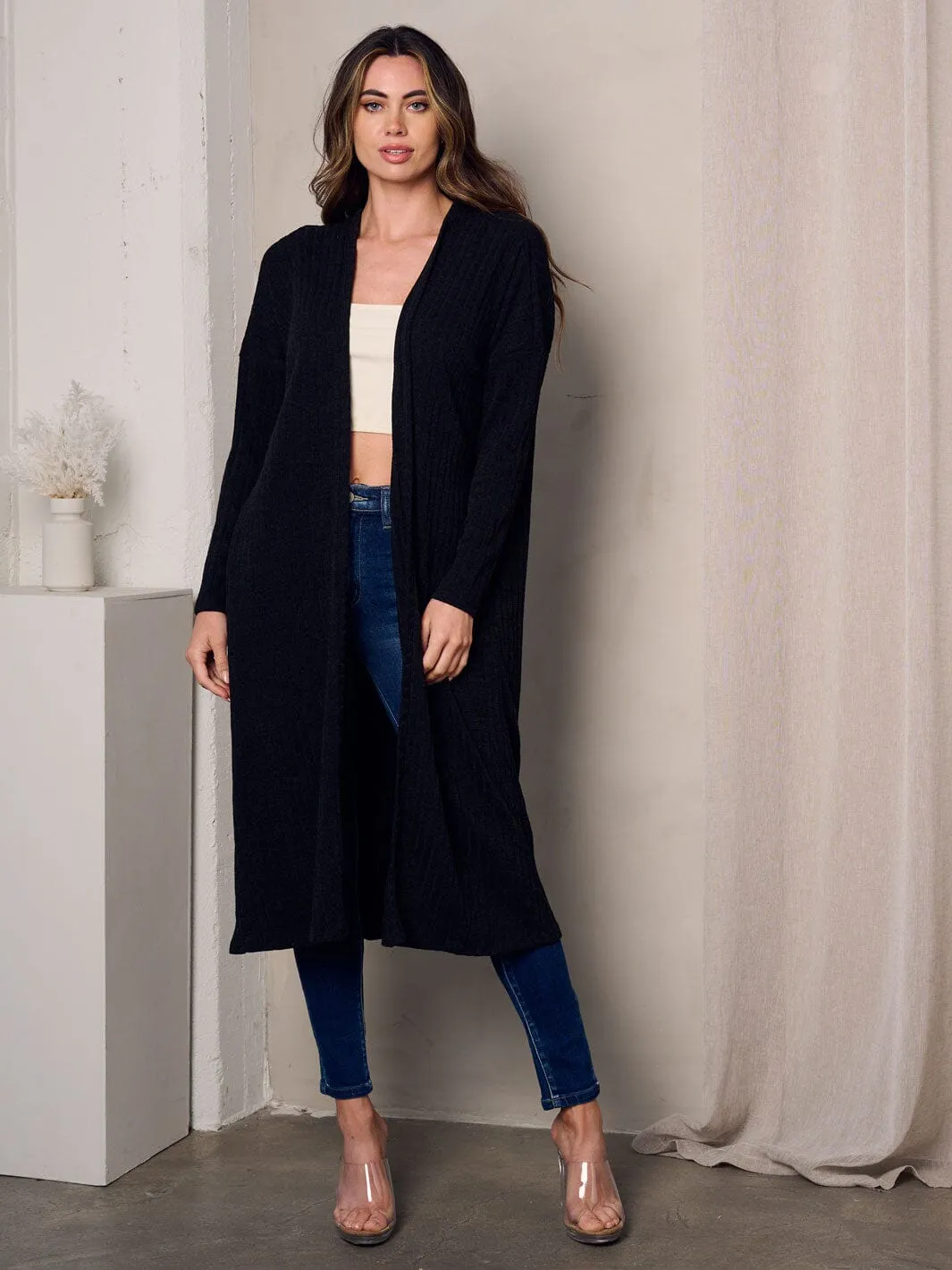 WOMEN'S LONG SLEEVE OPEN FRONT POCKETS CARDIGAN