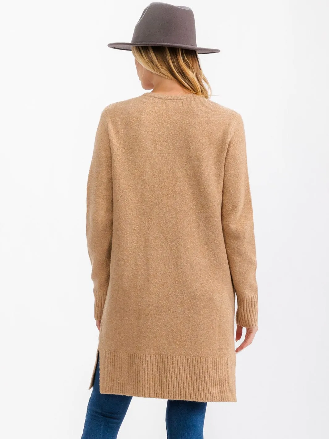 WOMEN'S LONG SLEEVE OPEN FRONT POCKETS CARDIGAN