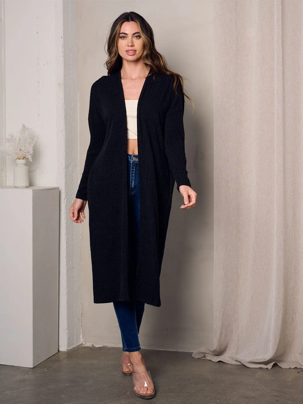 WOMEN'S LONG SLEEVE OPEN FRONT POCKETS CARDIGAN