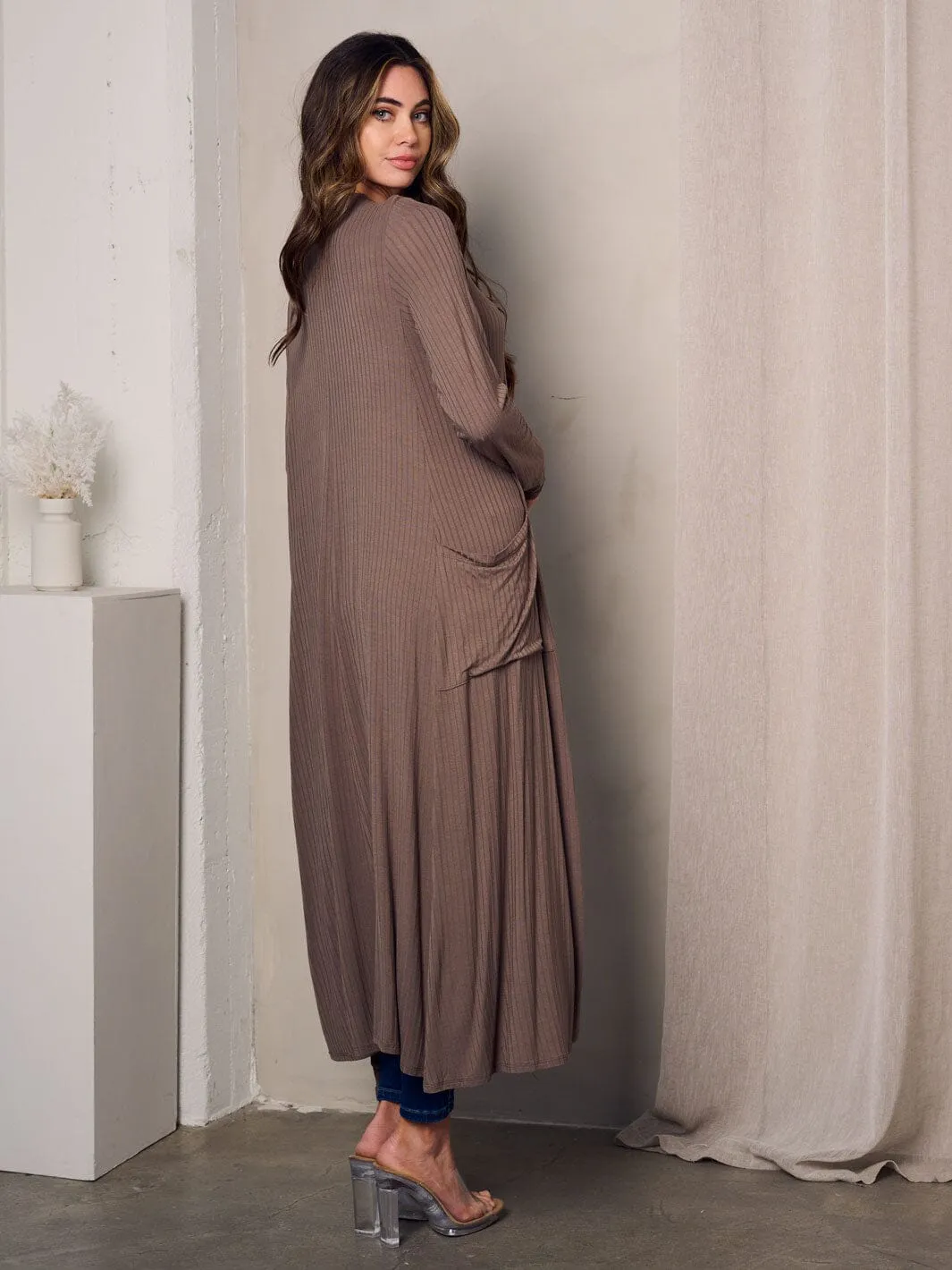 WOMEN'S LONG SLEEVE OPEN FRONT POCKETS CARDIGAN