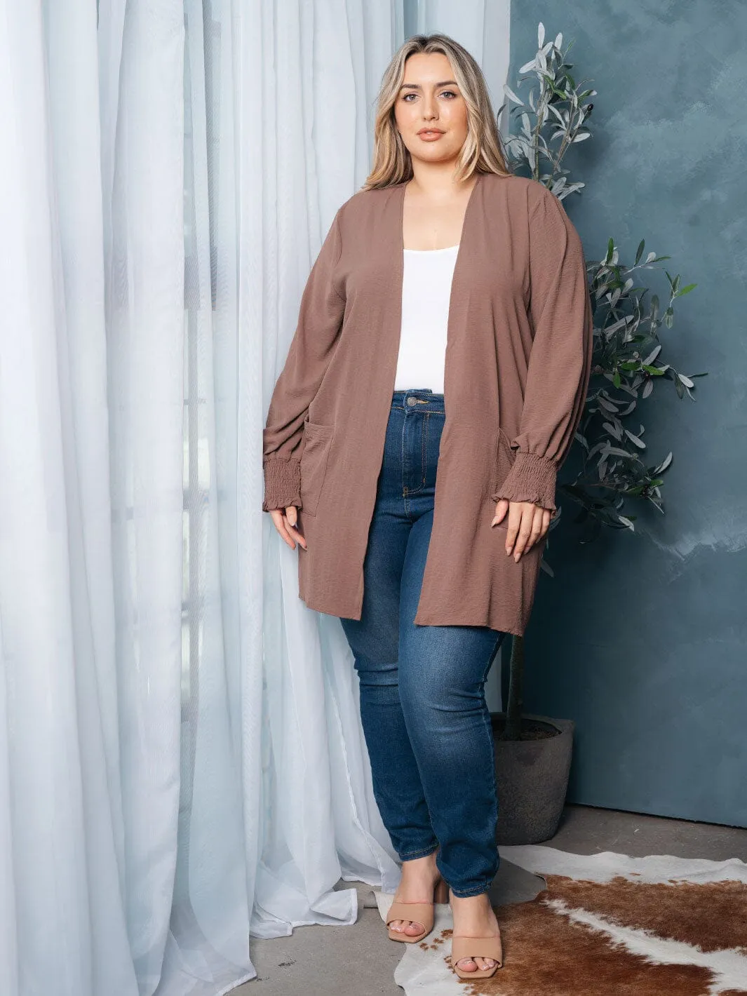 WOMEN'S LONG SLEEVE OPEN FRONT POCKETS CARDIGAN
