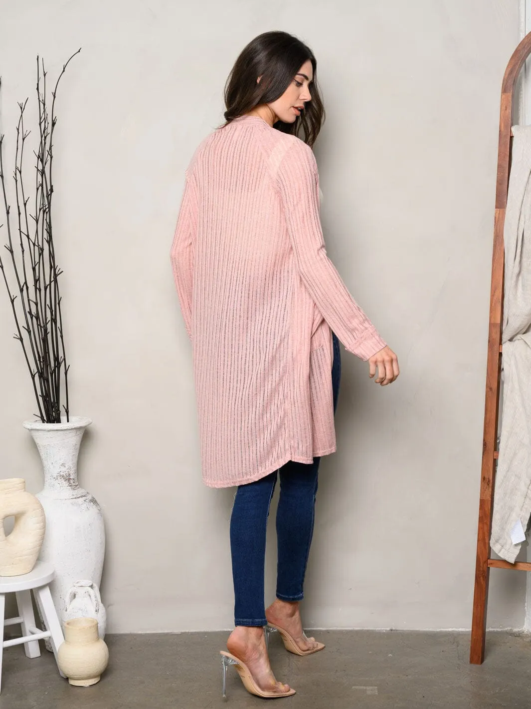 WOMEN'S LONG SLEEVE OPEN FRONT POCKETS CARDIGAN