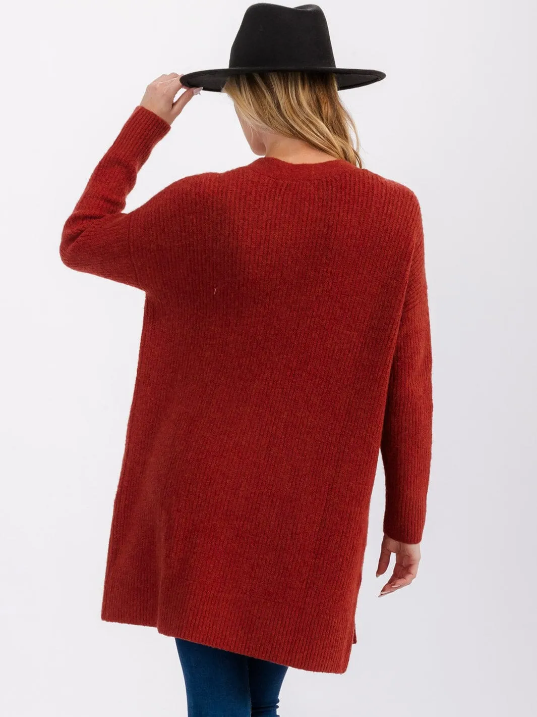 WOMEN'S LONG SLEEVE OPEN FRONT POCKETS CARDIGAN