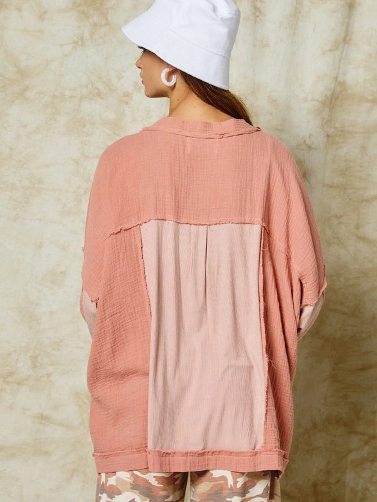 WOMEN'S LONG SLEEVE OPEN FRONT POCKETS COLORBLOCK CARDIGAN