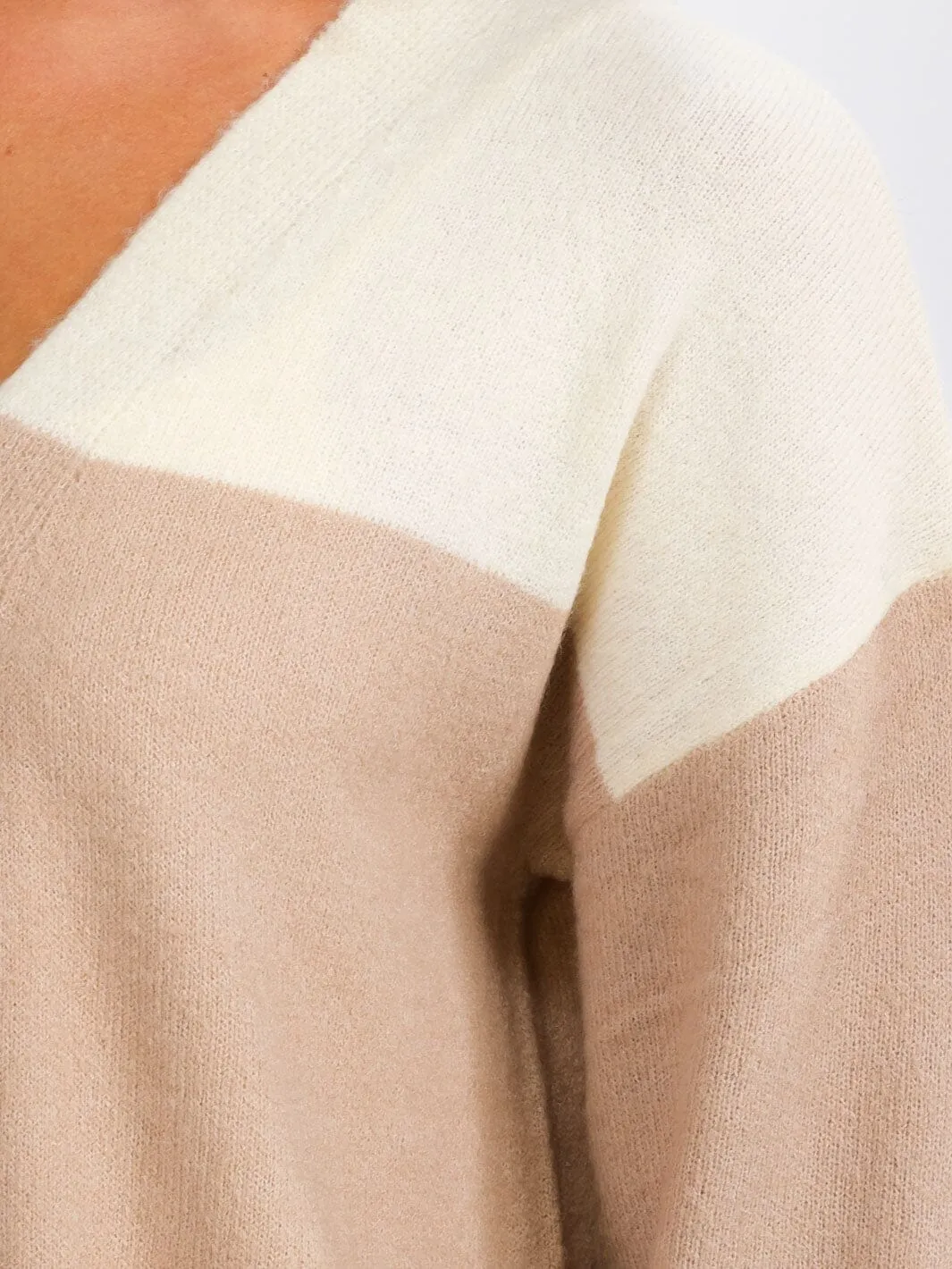 WOMEN'S LONG SLEEVE OPEN FRONT POCKETS COLORBLOCK CARDIGAN