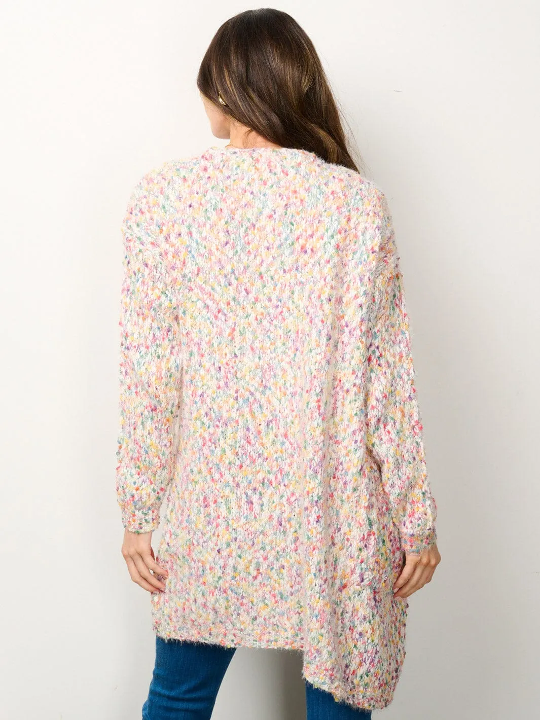 WOMEN'S LONG SLEEVE OPEN FRONT POCKETS MULTI COLOR CARDIGAN