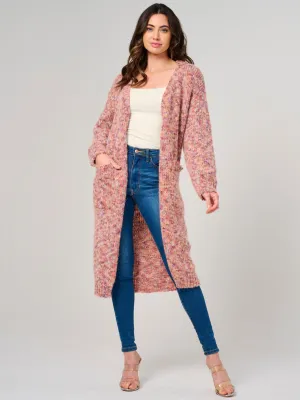 WOMEN'S LONG SLEEVE OPEN FRONT POCKETS MULTI KINT CARDIGAN