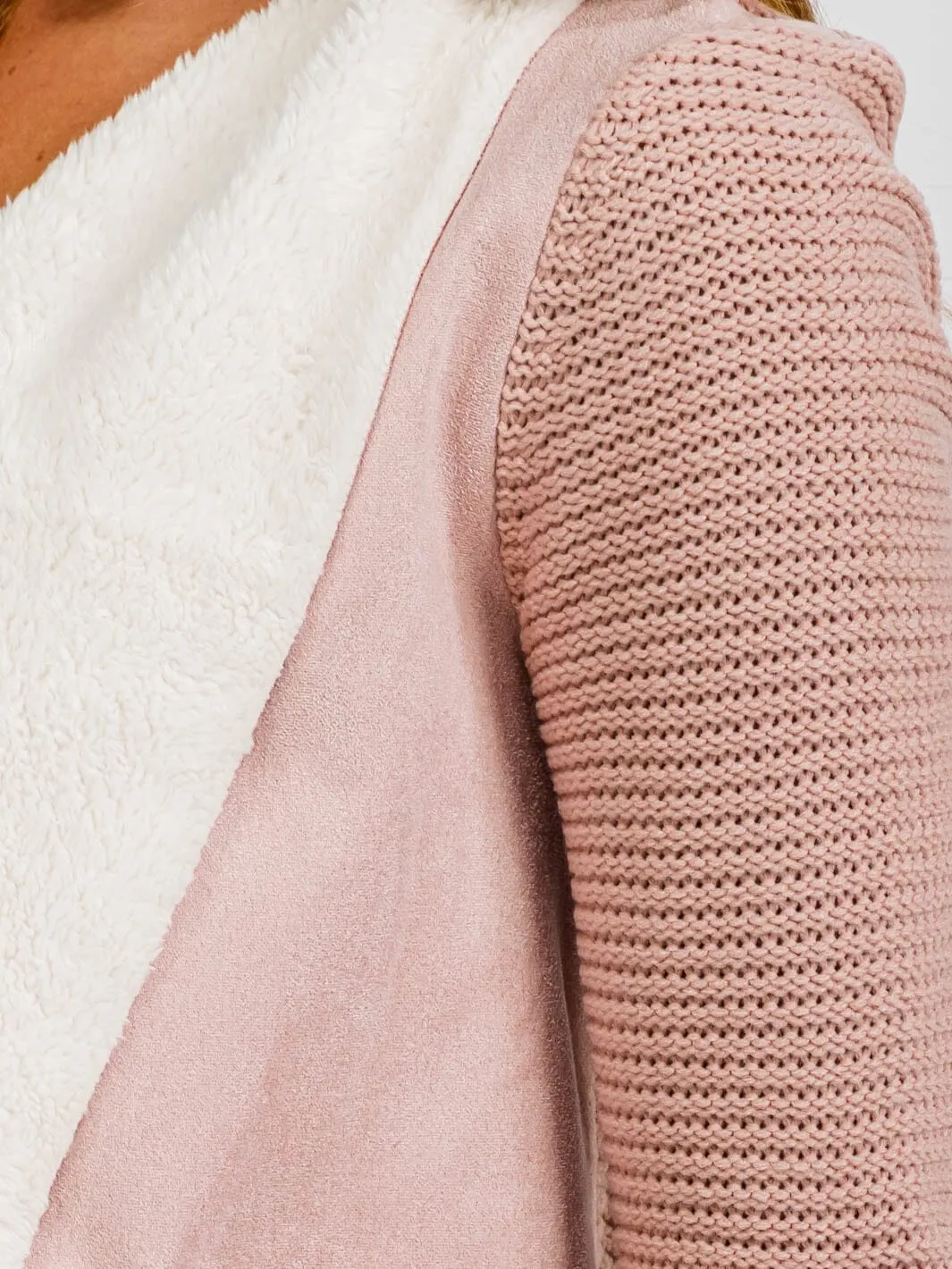 WOMEN'S LONG SLEEVE OPEN FRONT POCKETS SHERPA CARDIGAN