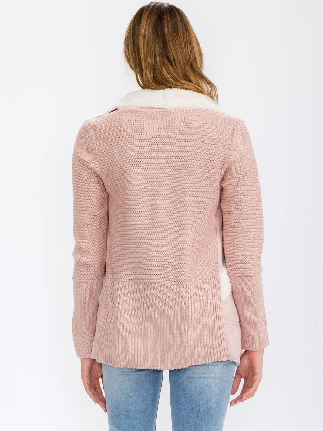 WOMEN'S LONG SLEEVE OPEN FRONT POCKETS SHERPA CARDIGAN