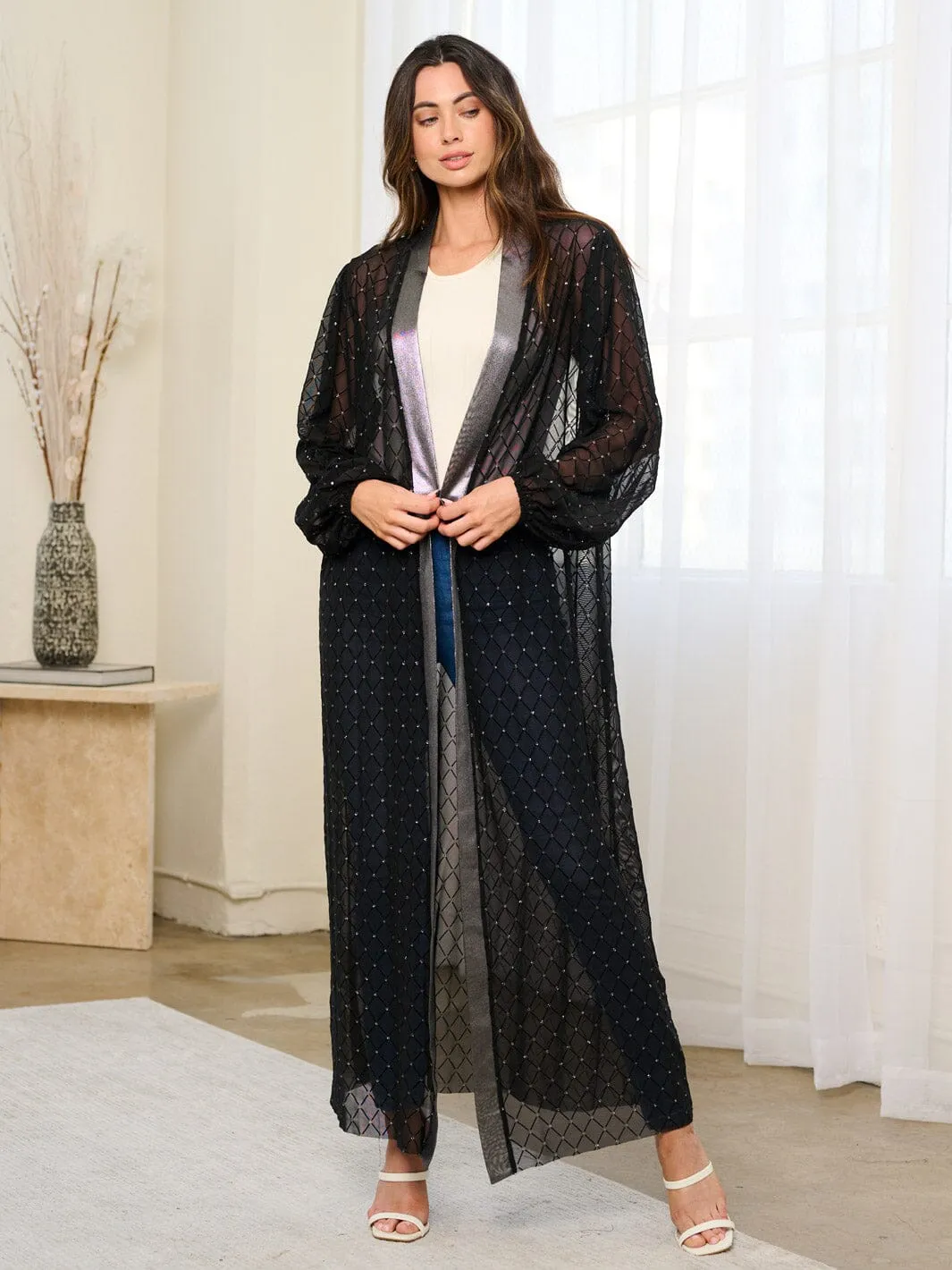 WOMEN'S LONG SLEEVE OPEN FRONT SHIMMER CARDIGAN