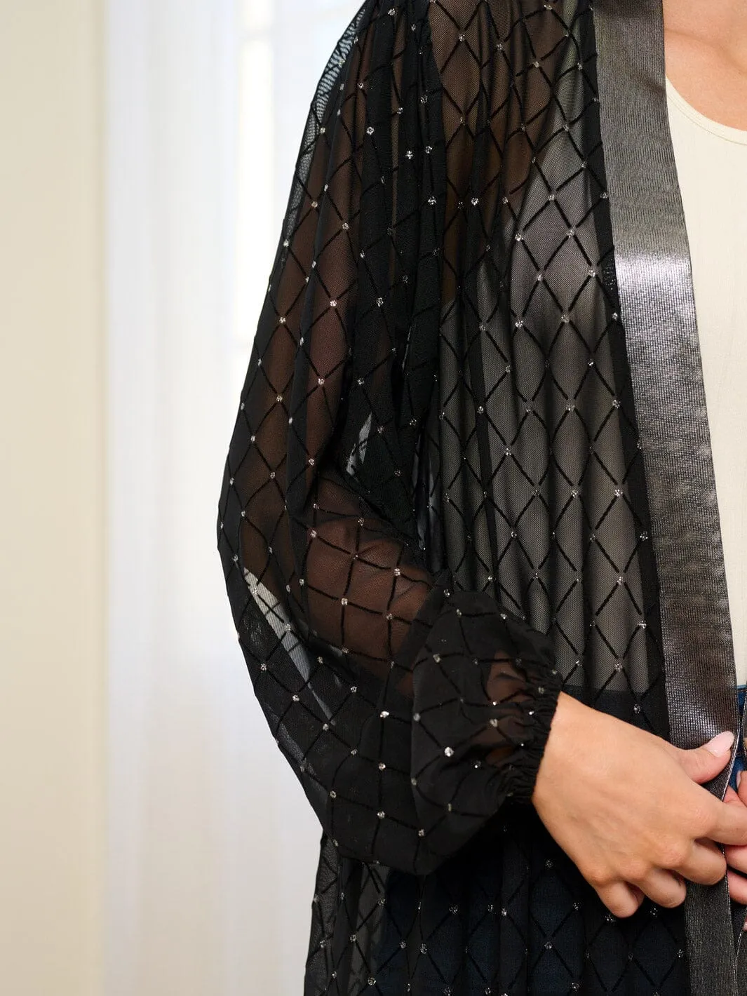 WOMEN'S LONG SLEEVE OPEN FRONT SHIMMER CARDIGAN