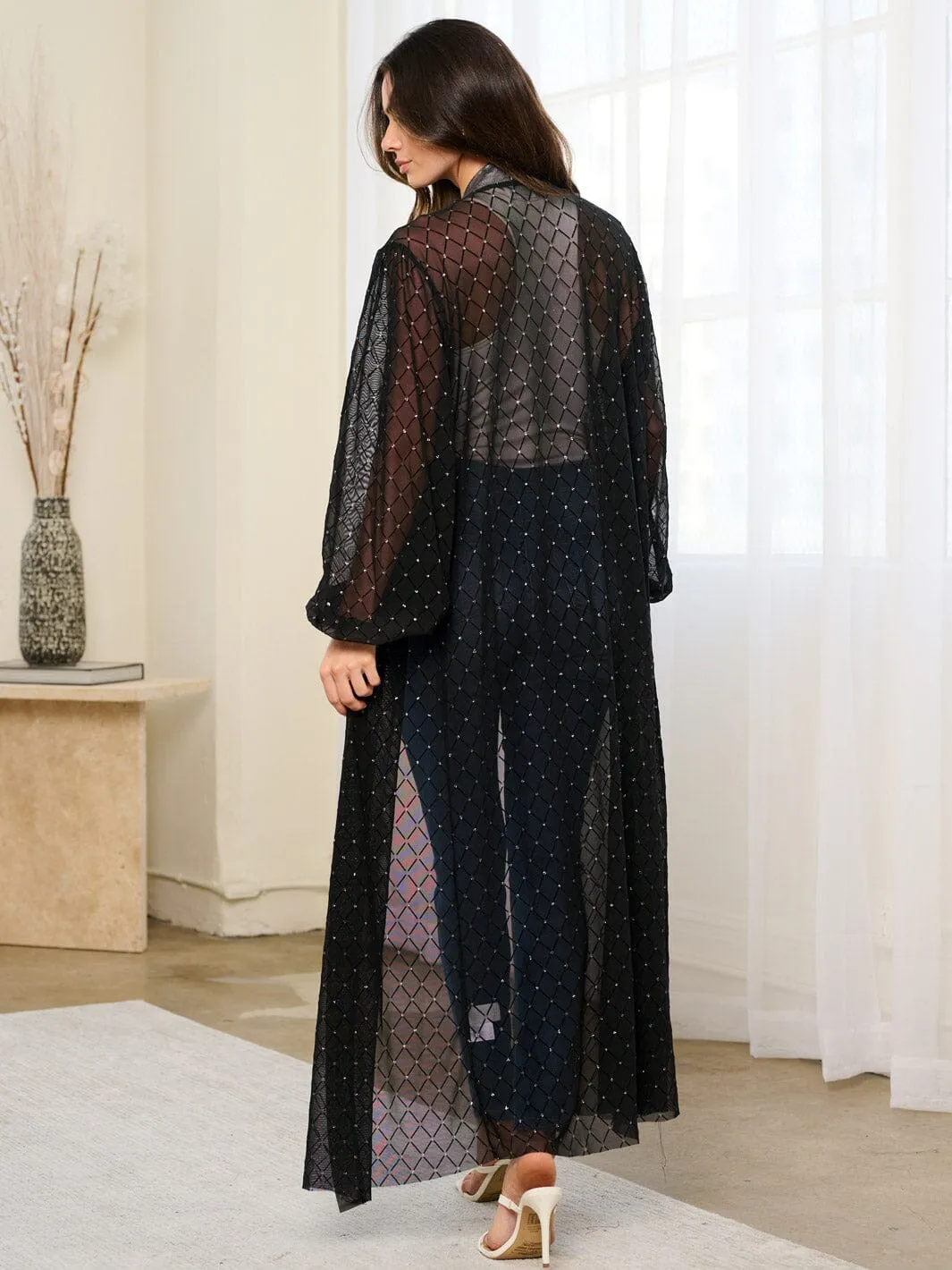 WOMEN'S LONG SLEEVE OPEN FRONT SHIMMER CARDIGAN