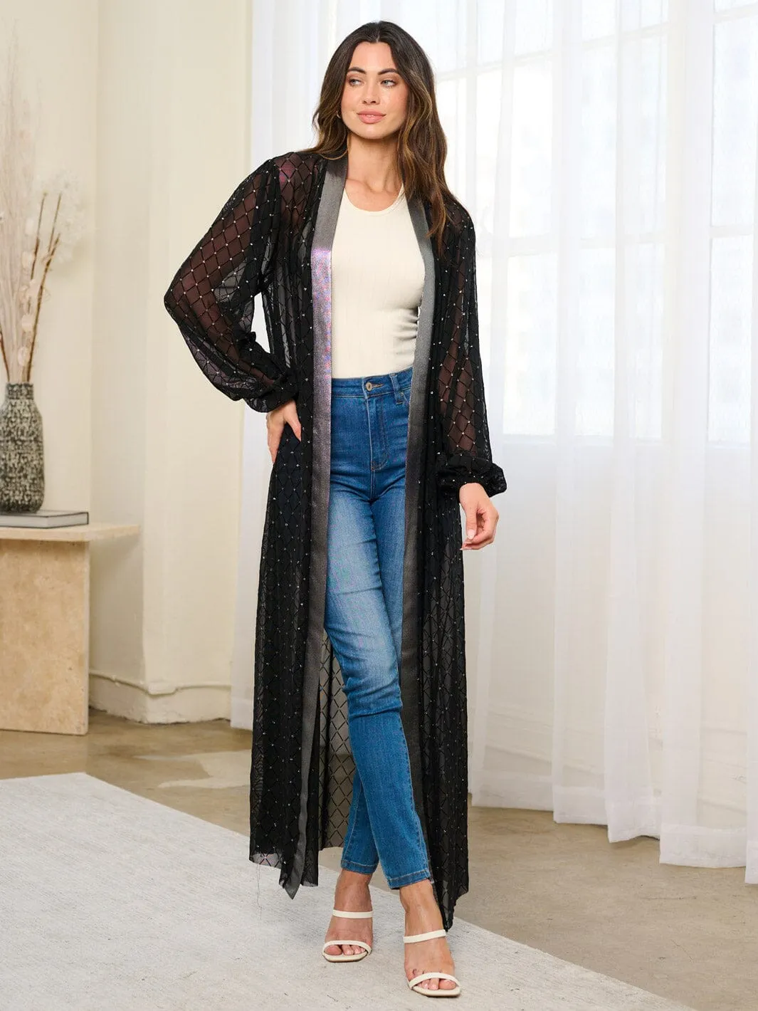 WOMEN'S LONG SLEEVE OPEN FRONT SHIMMER CARDIGAN