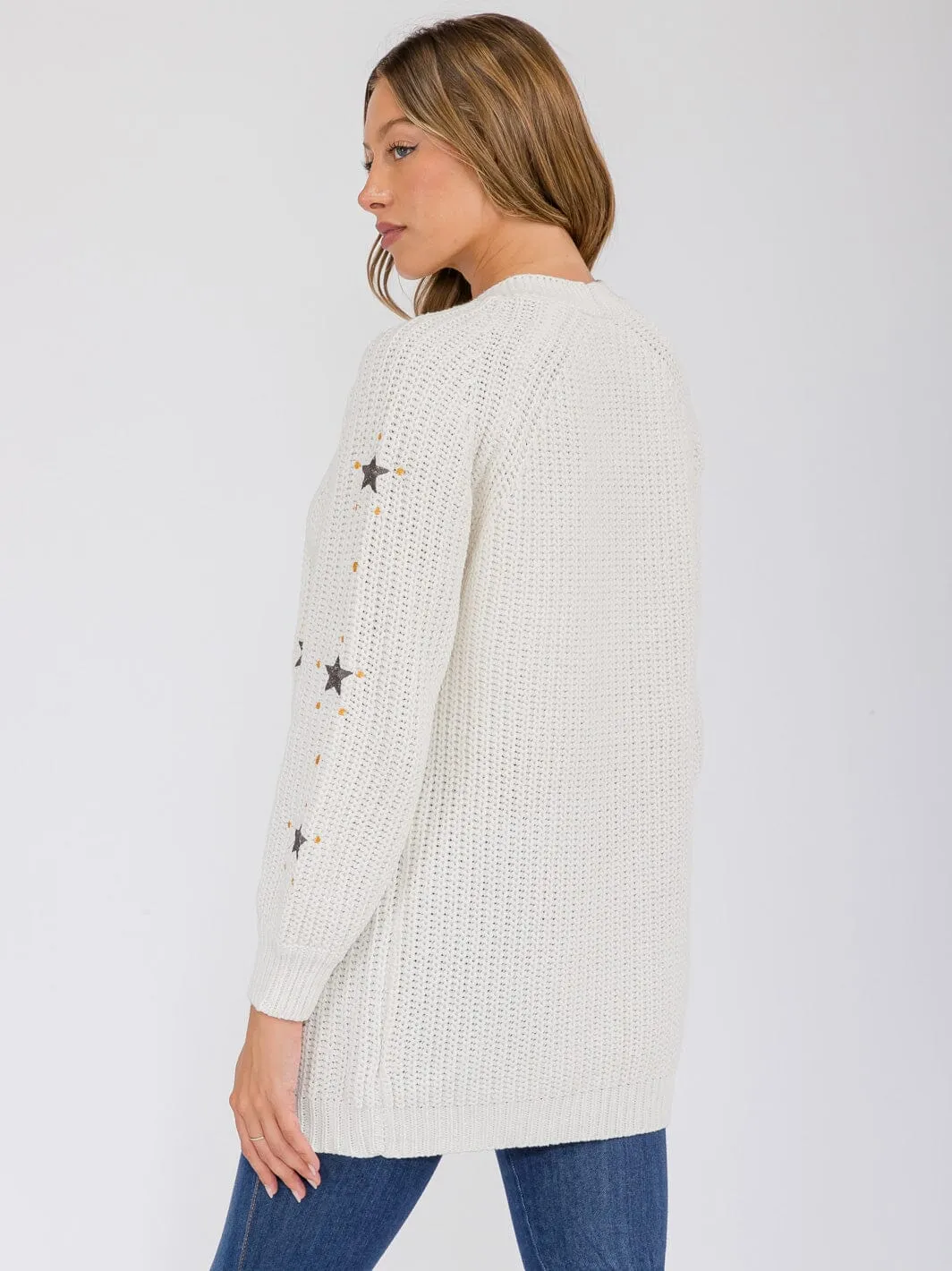 WOMEN'S LONG SLEEVE OPEN FRONT STARS PRINT CARDIGAN