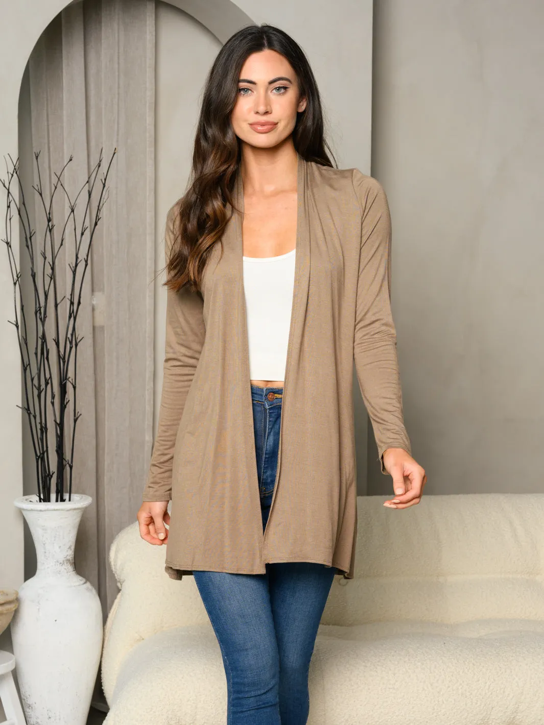 WOMEN'S LONG SLEEVE SOLID OPEN CARDIGAN