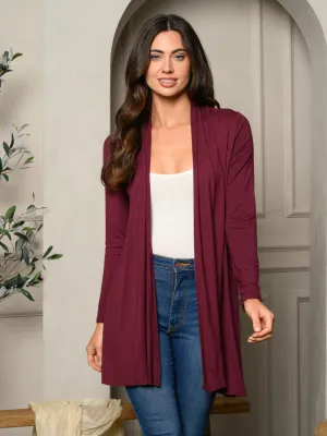 WOMEN'S LONG SLEEVE SOLID OPEN CARDIGAN