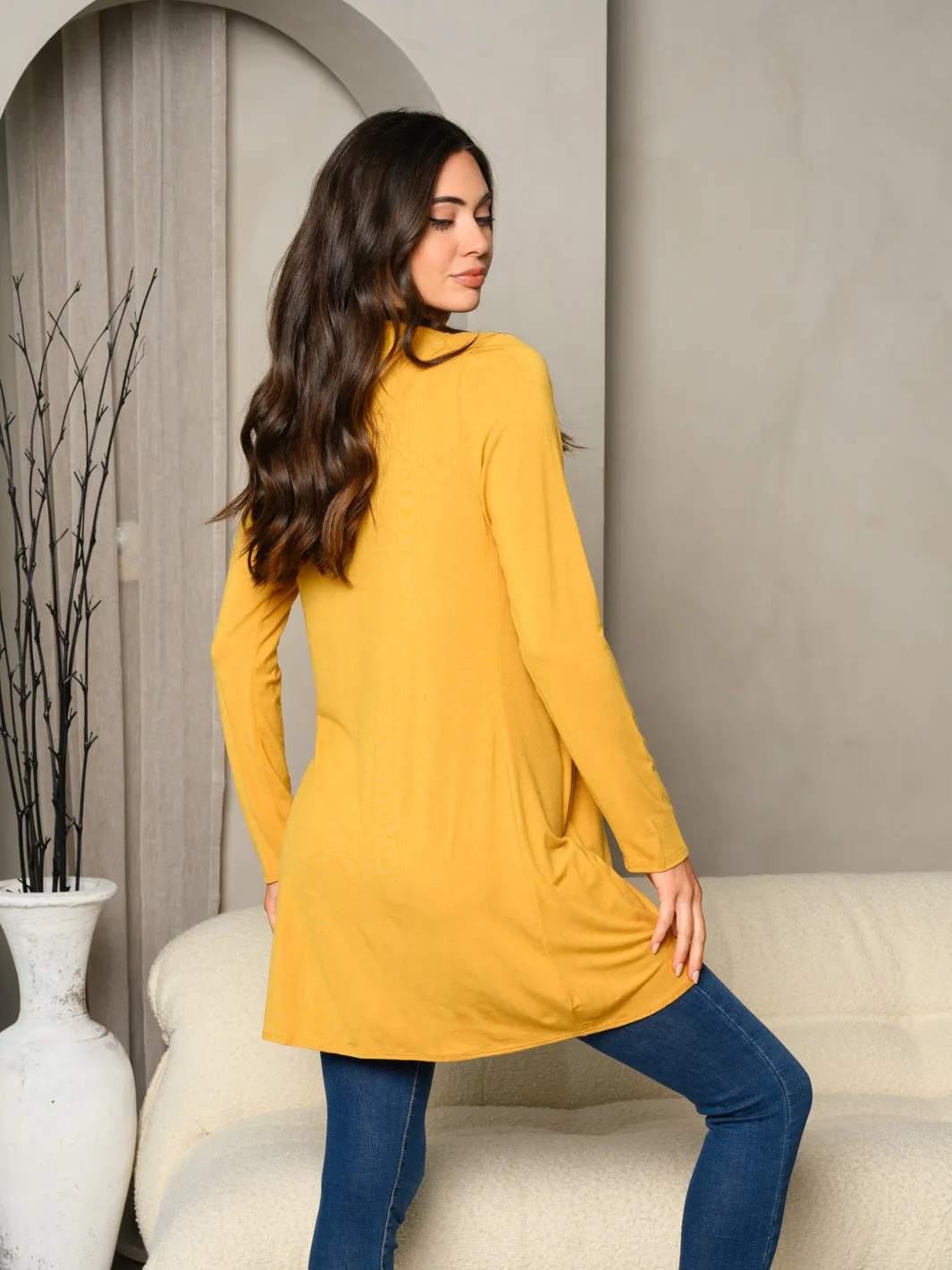 WOMEN'S LONG SLEEVE SOLID OPEN CARDIGAN