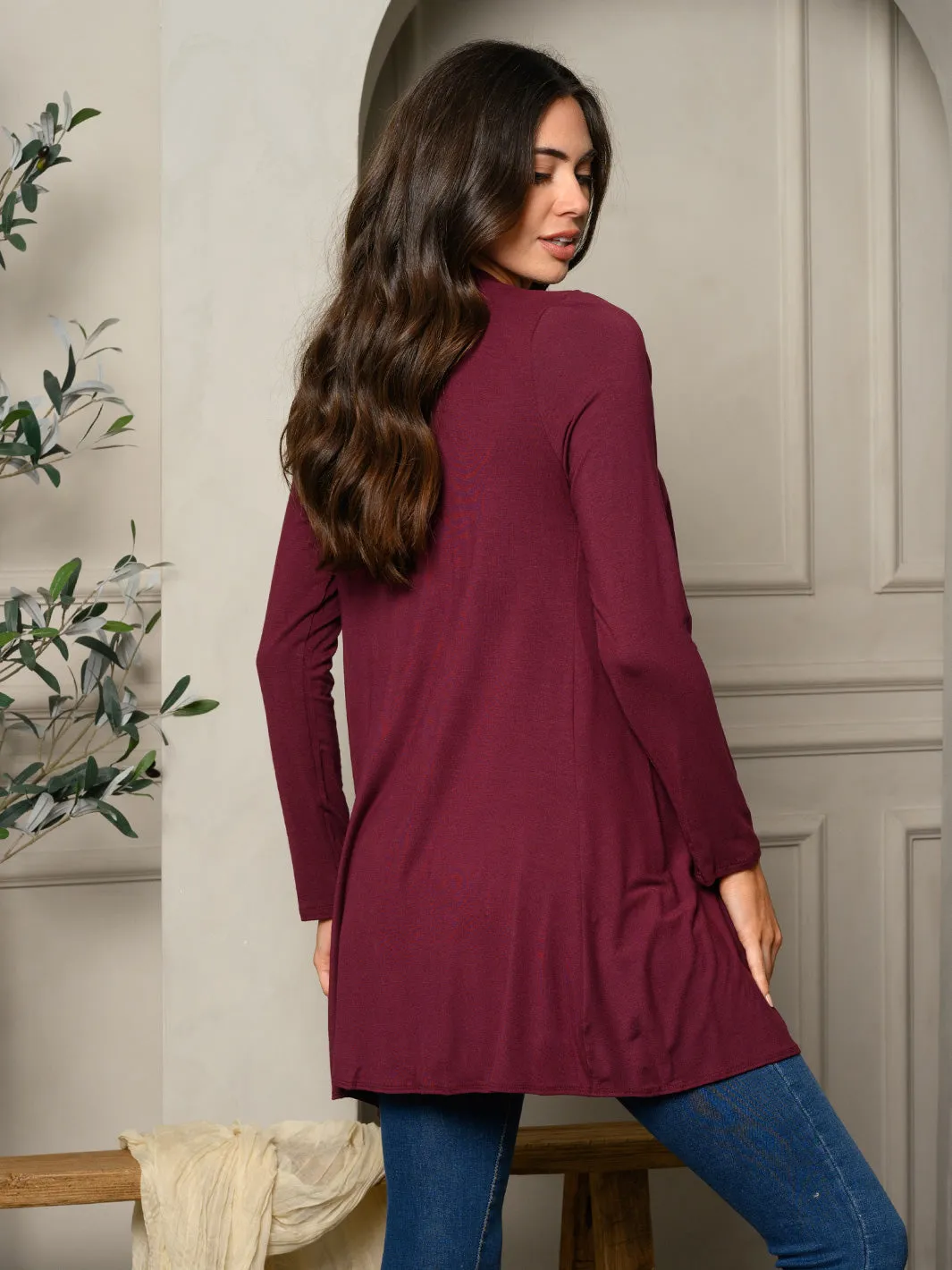 WOMEN'S LONG SLEEVE SOLID OPEN CARDIGAN