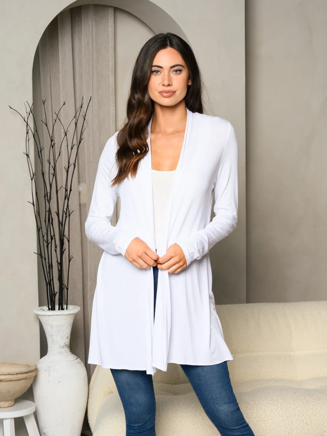 WOMEN'S LONG SLEEVE SOLID OPEN CARDIGAN