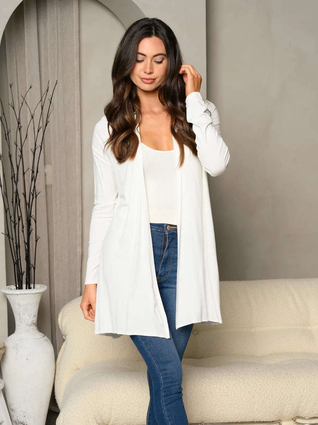 WOMEN'S LONG SLEEVE SOLID OPEN CARDIGAN