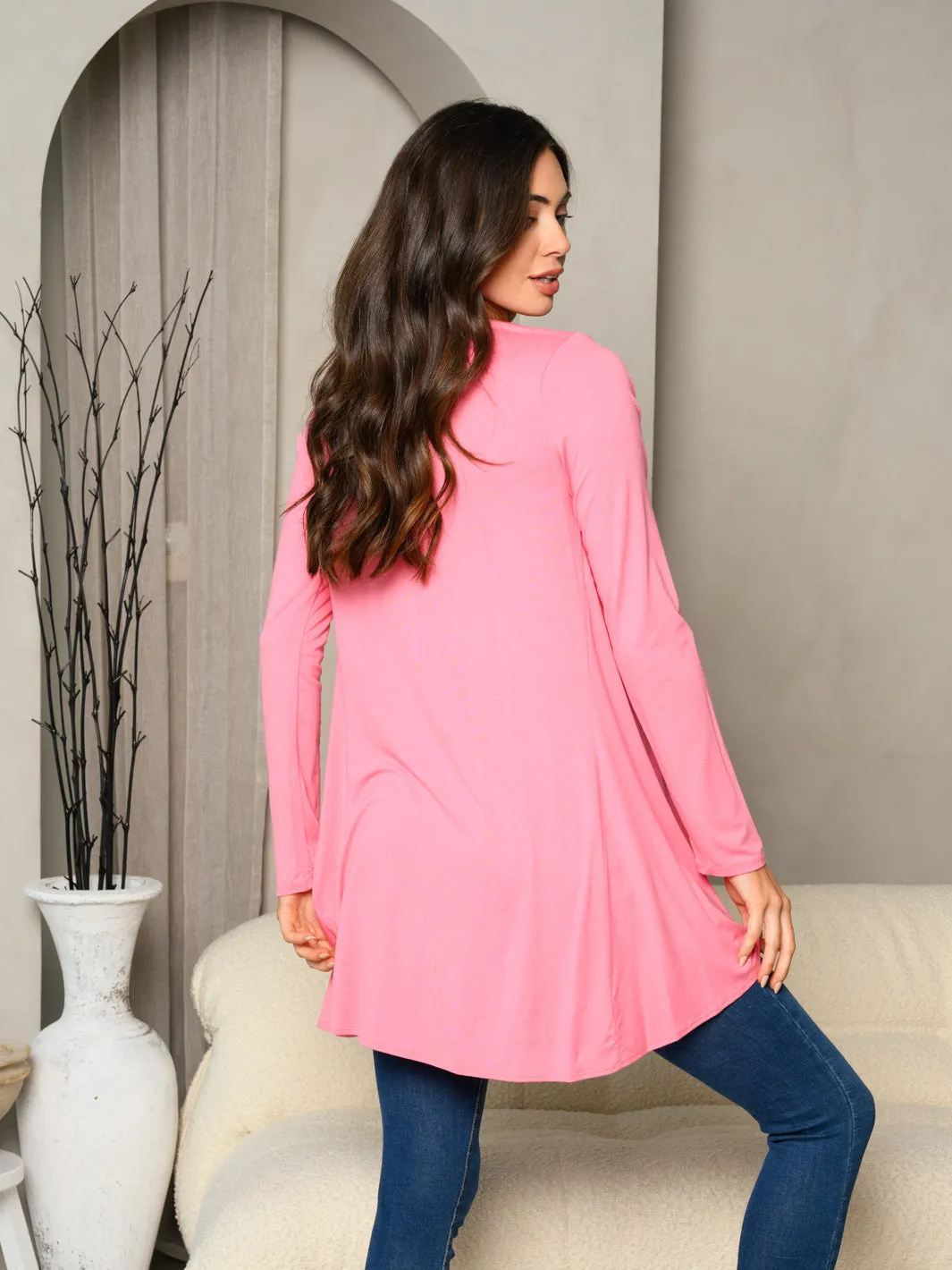 WOMEN'S LONG SLEEVE SOLID OPEN CARDIGAN