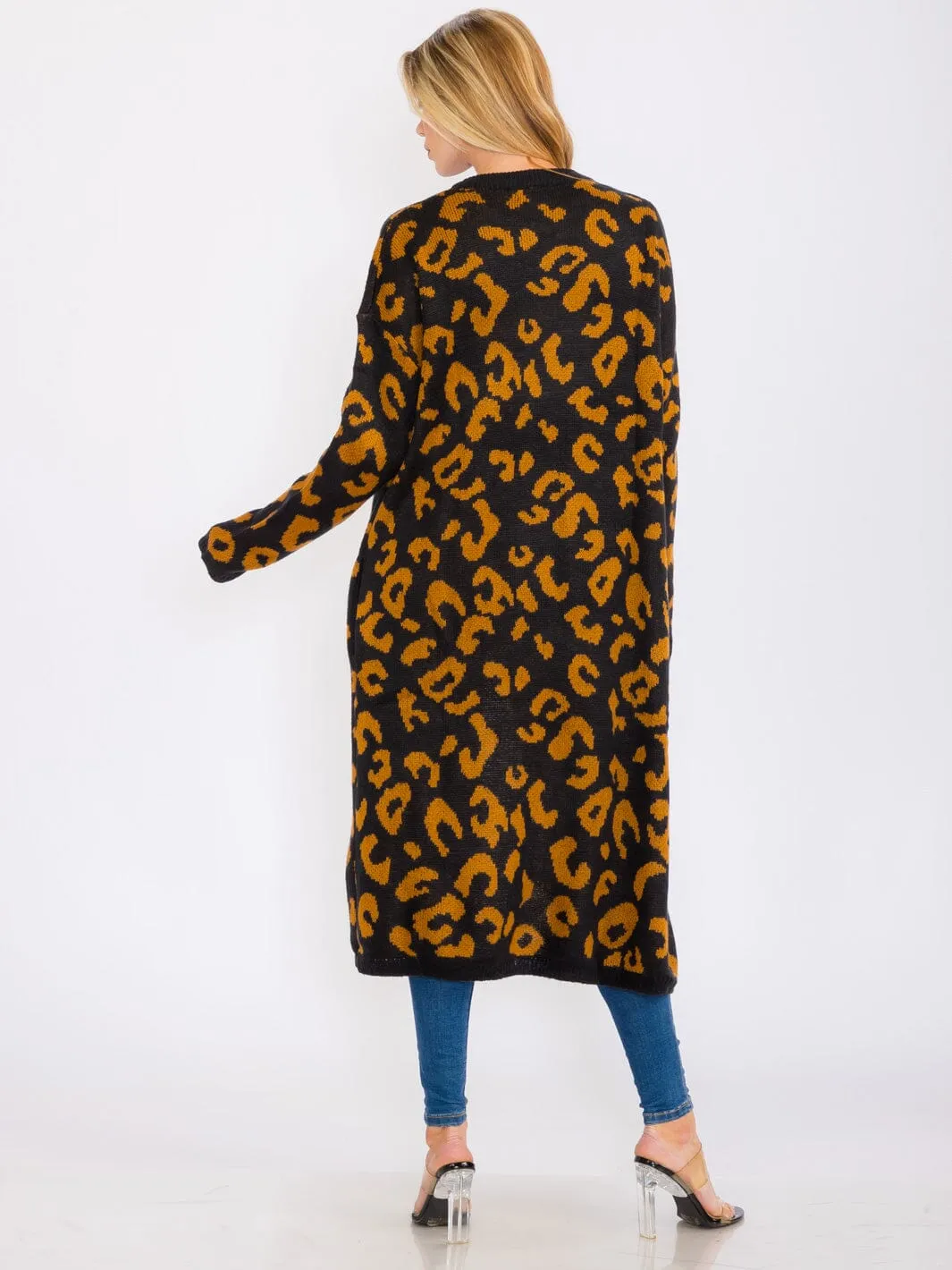 WOMEN'S LONG SLEEVES OPEN ANIMAL PRINT CARDIGAN