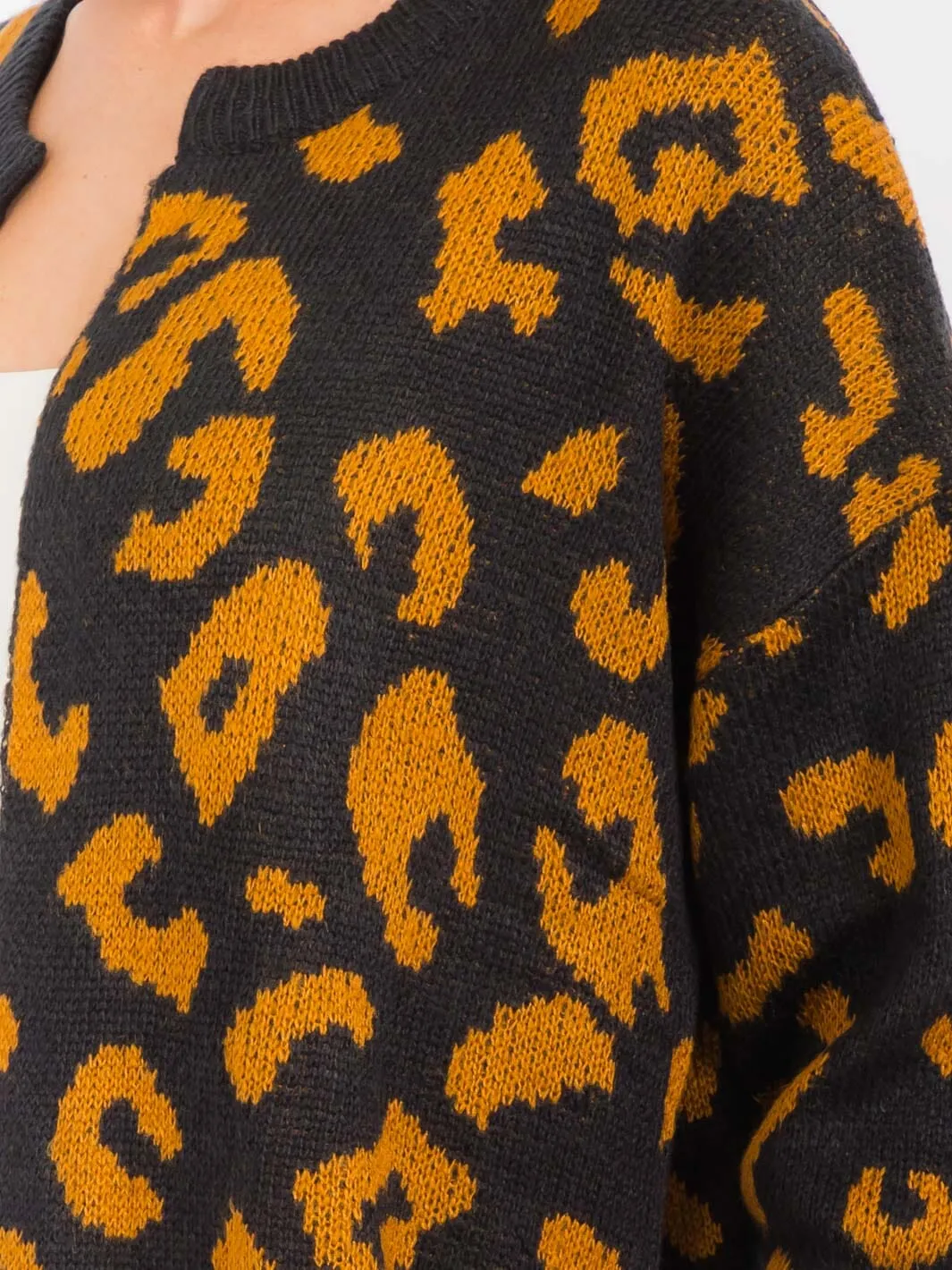 WOMEN'S LONG SLEEVES OPEN ANIMAL PRINT CARDIGAN