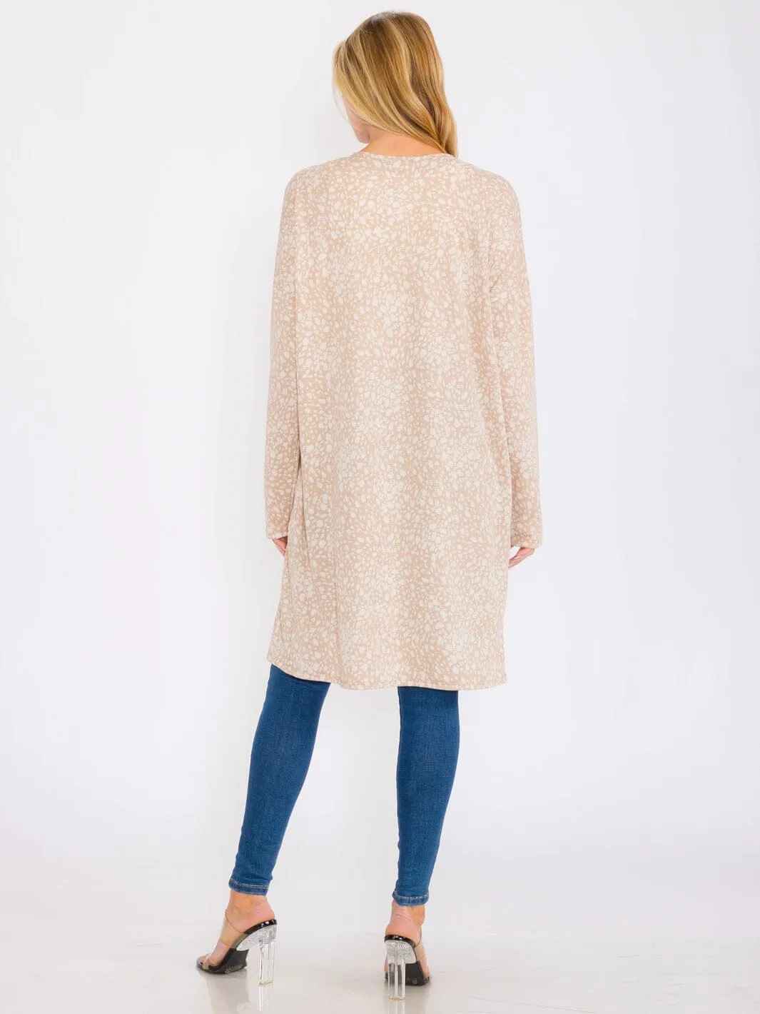 WOMEN'S LONG SLEEVES OPEN FRONT POCKETS ANIMAL PRINT CARDIGAN