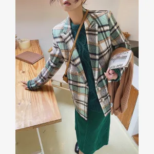 Women's Plaid Wool Tweed Blazers  Winter Jackets