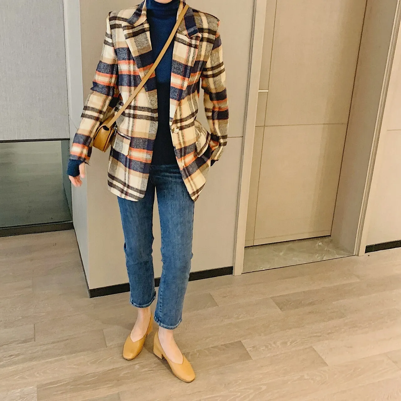 Women's Plaid Wool Tweed Blazers  Winter Jackets