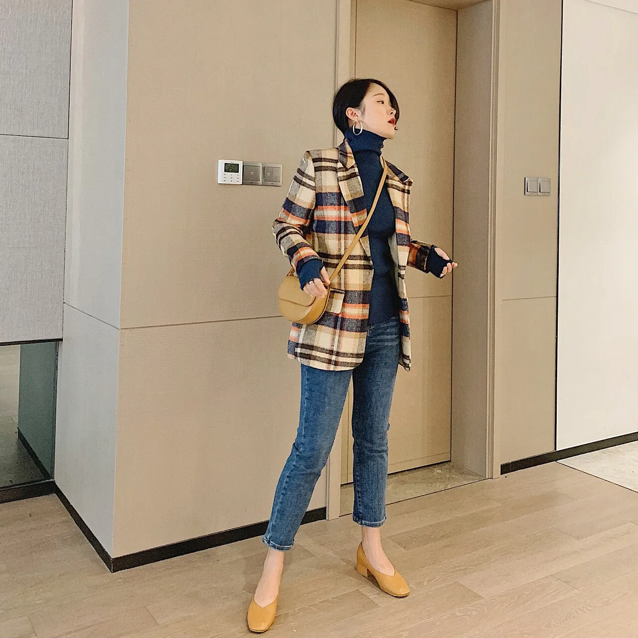 Women's Plaid Wool Tweed Blazers  Winter Jackets