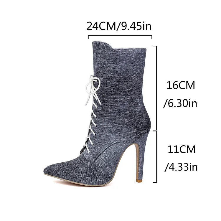 Women's Pointed Toe Lace-up High Heel Ankle Boots
