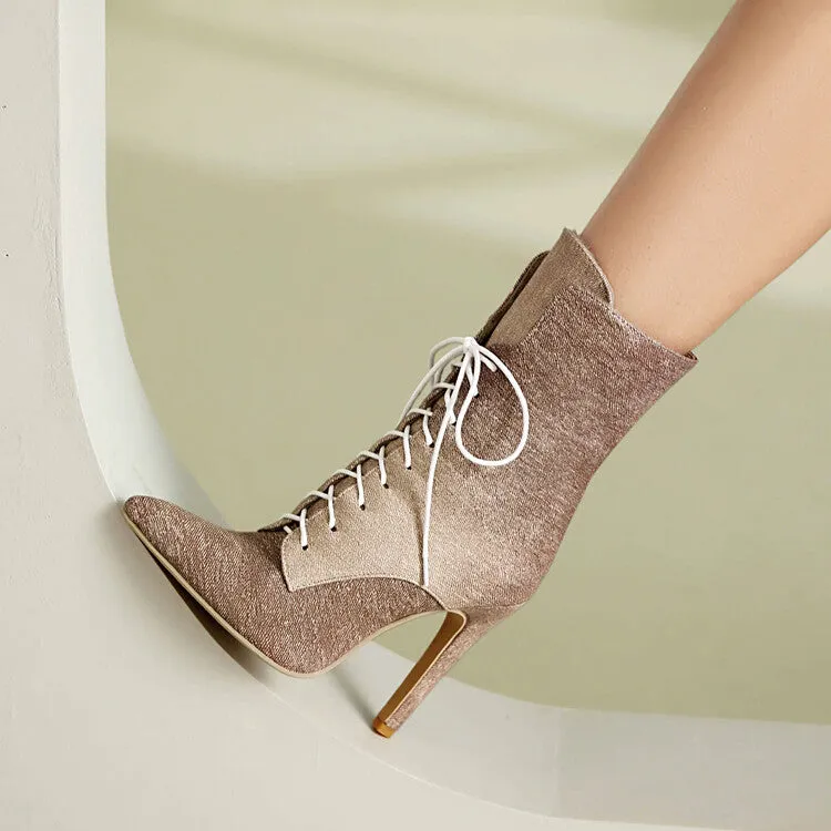Women's Pointed Toe Lace-up High Heel Ankle Boots