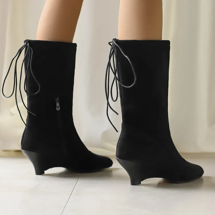 Women's Pointed Toe Low Heels Mid Calf Boots