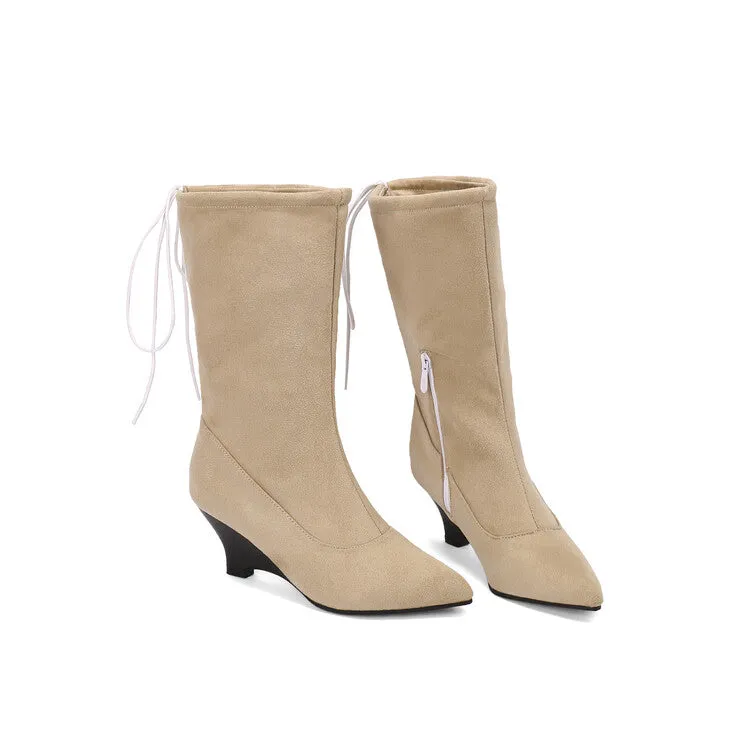 Women's Pointed Toe Low Heels Mid Calf Boots