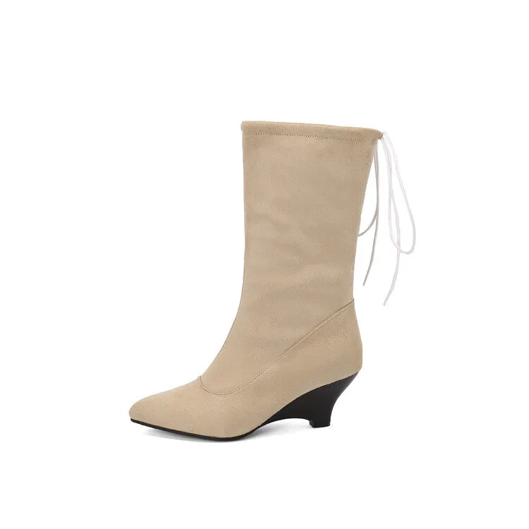 Women's Pointed Toe Low Heels Mid Calf Boots