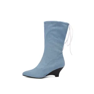 Women's Pointed Toe Low Heels Mid Calf Boots