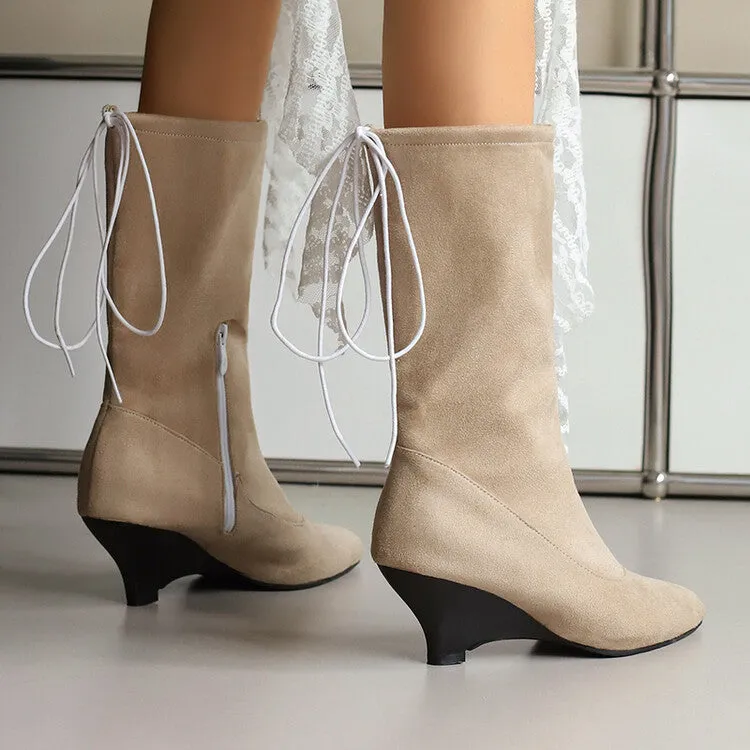 Women's Pointed Toe Low Heels Mid Calf Boots