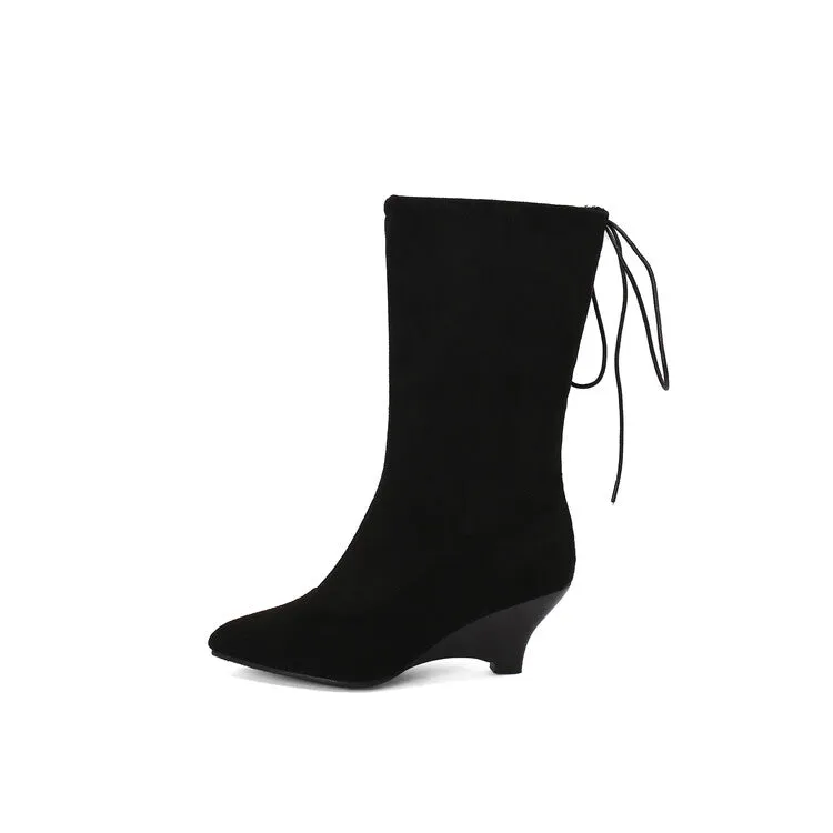 Women's Pointed Toe Low Heels Mid Calf Boots
