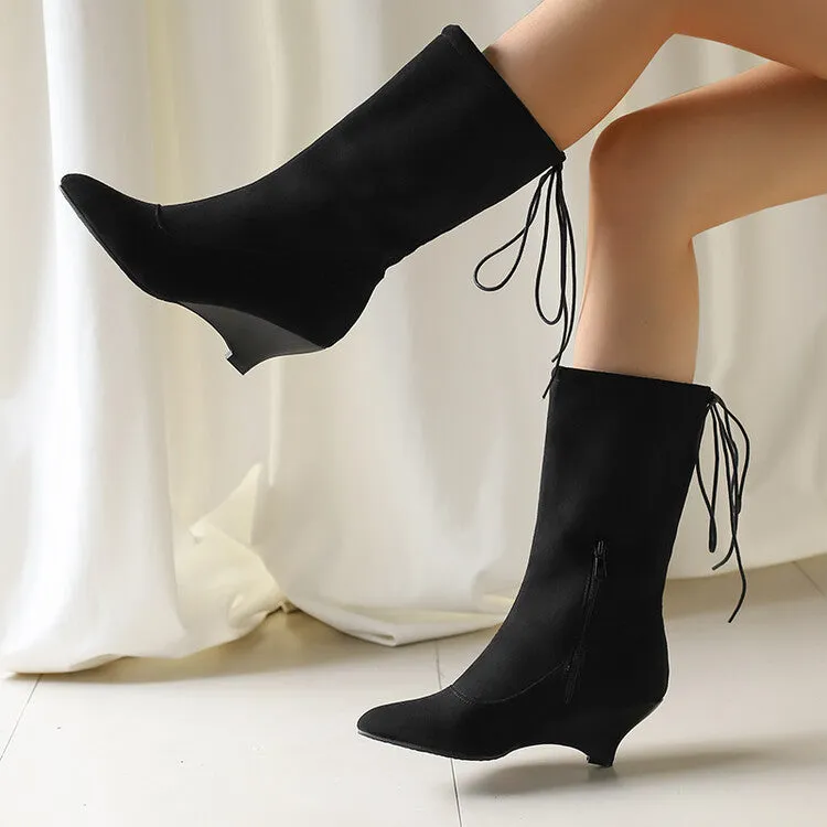 Women's Pointed Toe Low Heels Mid Calf Boots